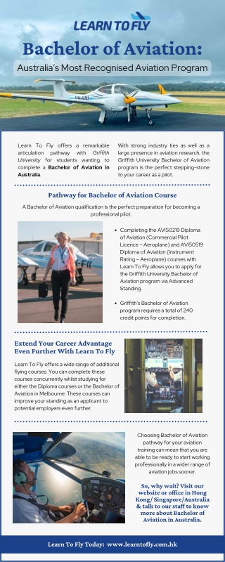 Learn To Fly Bachelor of Aviation : Australia’s Most Recognised Aviation Program