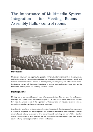 Importance of Multimedia System Integration for Meeting Rooms - Assembly Halls - control rooms