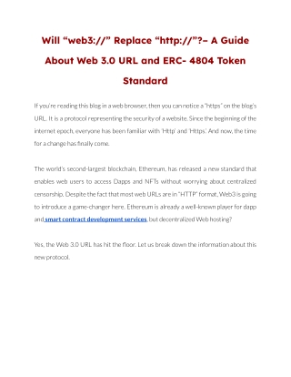 Will “web3://” Replace “http://”?– A Guide About Web 3.0 URL and ERC- 4804 Token