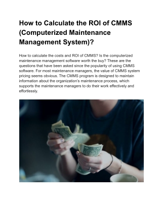 How to Calculate the ROI of CMMS (Computerized Maintenance Management System)?