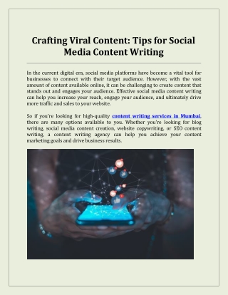 Crafting Viral Content: Tips for Social Media Content Writing