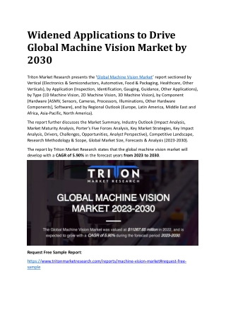Widened Applications to Drive Global Machine Vision Market by 2030