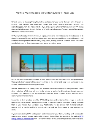 Are the UPVC sliding doors and windows suitable for house use