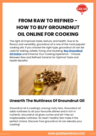 From Raw to Refined - How to Buy Groundnut Oil Online for Cooking