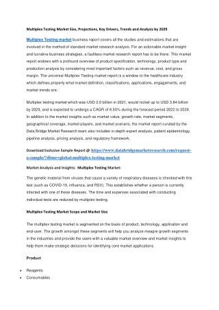 Multiplex Testing Market Size, Projections, Key Drivers, Trends and Analysis by 2029