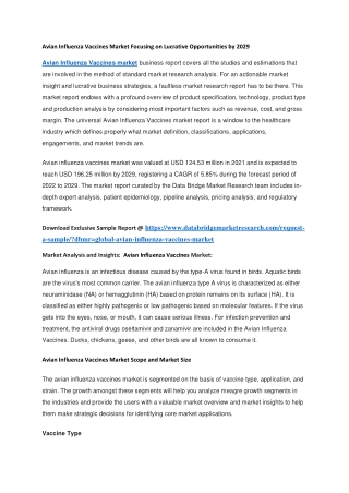 Avian Influenza Vaccines Market Focusing on Lucrative Opportunities by 2029