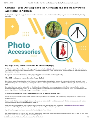 Cobuilds - Your One-Stop Shop for Affordable and Top-Quality Photo Accessories in Australia