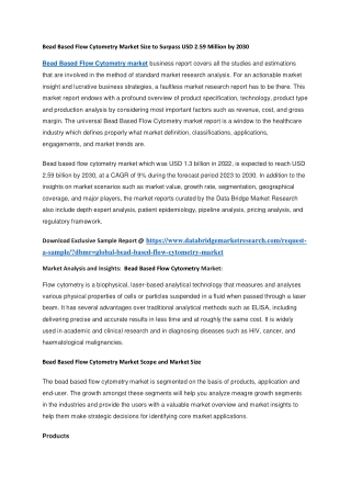 Bead Based Flow Cytometry Market Size to Surpass USD 2.59 Million by 2030