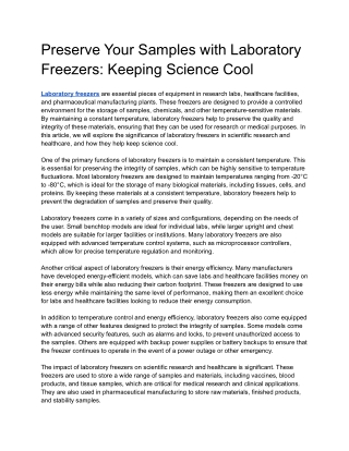 Preserve Your Samples with Laboratory Freezers Keeping Science Cool