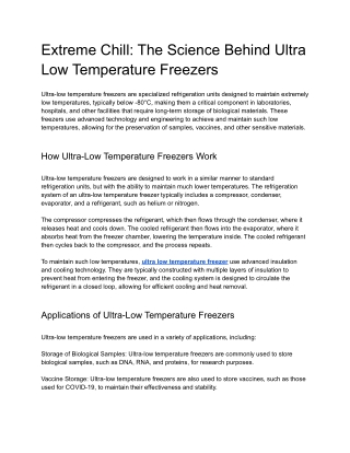 Extreme Chill The Science Behind Ultra Low Temperature Freezers