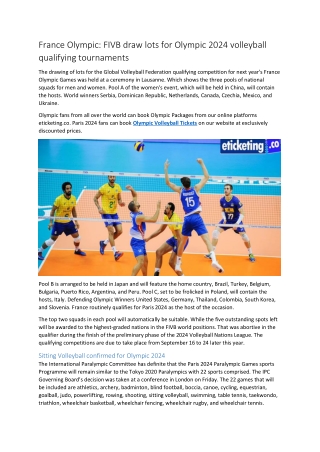 France Olympic FIVB draw lots for Olympic 2024 volleyball qualifying tournaments