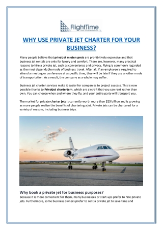 WHY USE PRIVATE JET CHARTER FOR YOUR BUSINESS