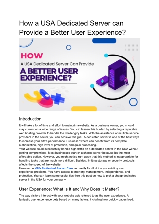 How a USA Dedicated Server can provide a better user experience?