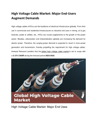 High Voltage Cable Market: Major End-Users Augment Demands