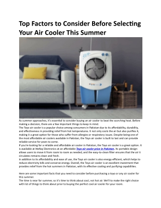 Top Factors to Consider Before Selecting Your Air Cooler This Summer