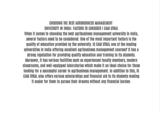 CHOOSING THE BEST AGRIBUSINESS MANAGEMENT UNIVERSITY IN INDIA: FACTORS TO CONSIDER | CAM UTKAL