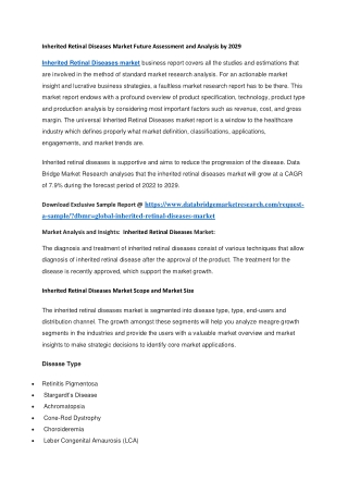 Inherited Retinal Diseases Market Future Assessment and Analysis by 2029