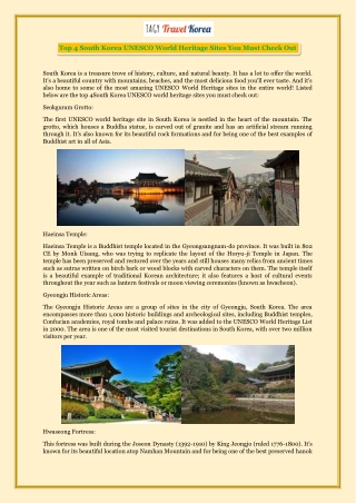 Top 4 South Korea UNESCO World Heritage Sites You Must Check Out