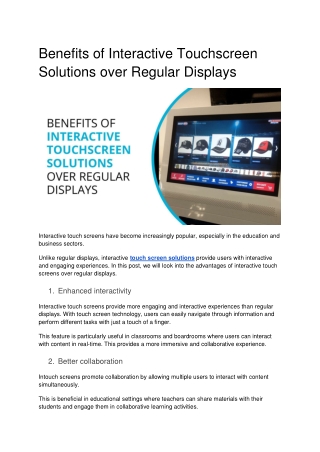 Benefits Of Interactive Touchscreen Solutions Over Regular Displays