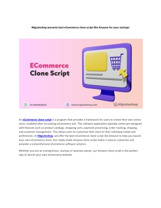 Migrateshop presents best eCommerce clone script like Amazon for your startups