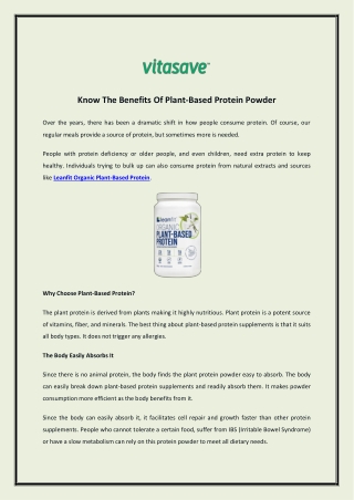 Know The Benefits Of Plant-Based Protein Powder