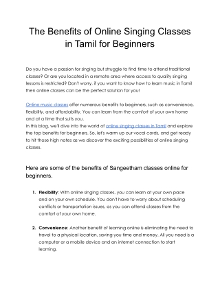 The Benefits of Online Singing Classes in Tamil for Beginners