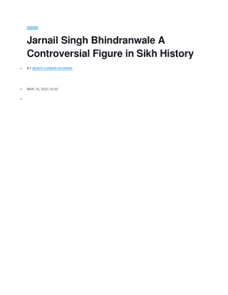 Jarnail Singh Bhindranwale A Controversial Figure in Sikh History