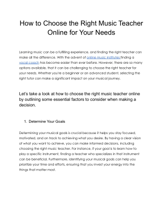 How to Choose the Right Music Teacher Online for Your Needs