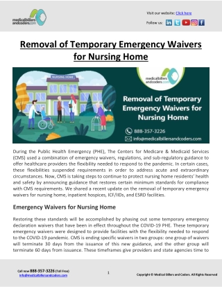 Removal of Temporary Emergency Waivers for Nursing Home