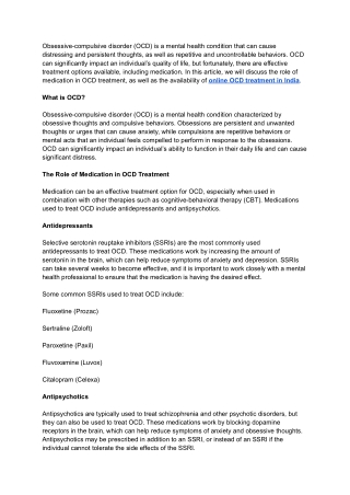 The Role of Medication in OCD Treatment