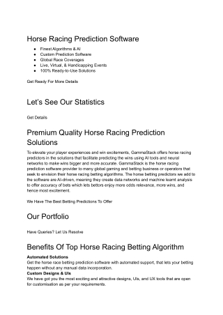 Horse Racing Prediction Software  | GammaStack