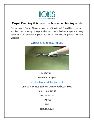 Carpet Cleaning St Albans | Hobbscarpetcleaning.co.uk