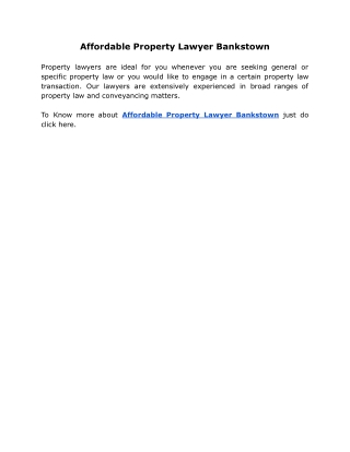 Affordable Property Lawyer Bankstown