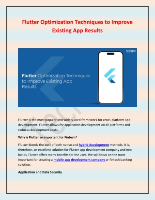 Flutter Optimization Techniques to Improve Existing App Results