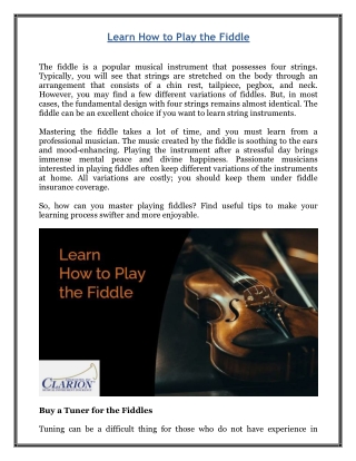 Learn How to Play the Fiddle