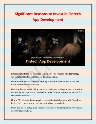 Significant Reasons to Invest in Fintech App Development