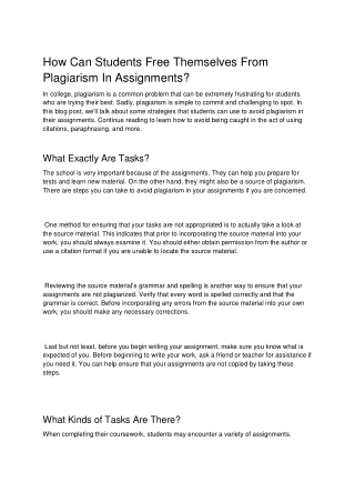 How Can Students Free Themselves From Plagiarism In Assignments