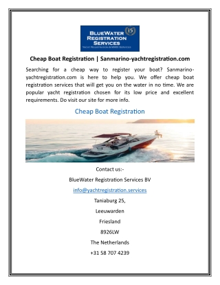 Cheap Boat Registration | Sanmarino-yachtregistration.com