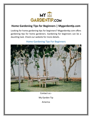 Home Gardening Tips for Beginners | Mygardentip.com