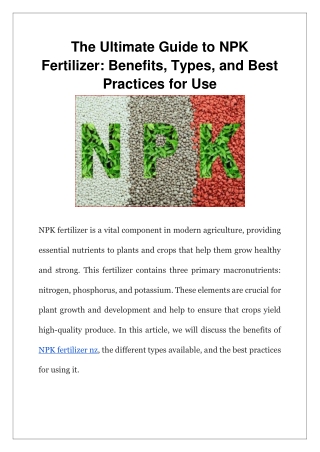 The Ultimate Guide to NPK Fertilizer Benefits, Types, and Best Practices for Use