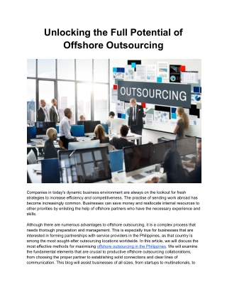 Unlocking the Full Potential of Offshore Outsourcing