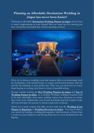 Planning an Affordable Destination Wedding in Jaipur has never been Easier