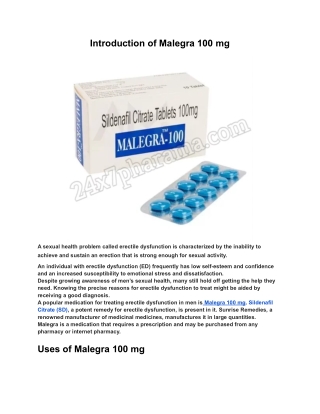 Malegra 100 mg Sildenafil Citrate Tablet