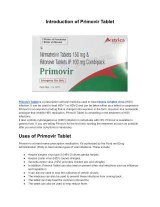Primovir Tablet Nirmatrelvir 150 mg & Ritonavir 100 mg