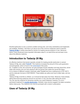 Tadacip 20 mg Tadalafil 20 mg Tablet