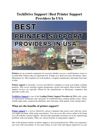 TechDrive Support - Best Printer Support Providers In USA