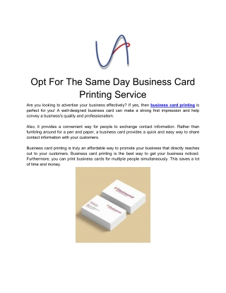 Opt For The Same Day Business Card Printing Service