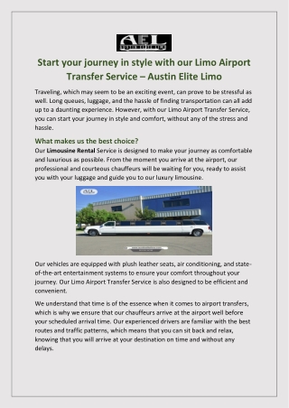 Get the best Limo Service from airport - Austin Elite Limo