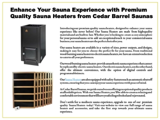 Enhance Your Sauna Experience with Premium Quality Sauna Heaters