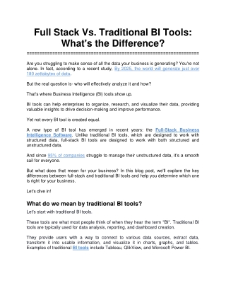 Full Stack Vs. Traditional BI Tools: What's the Difference?